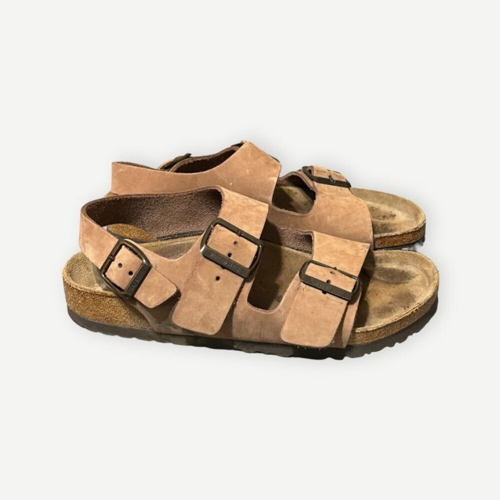 BIRKENSTOCK Milano Sandals 37 Tan Suede Nubuck Leather EUC Arizona Classic